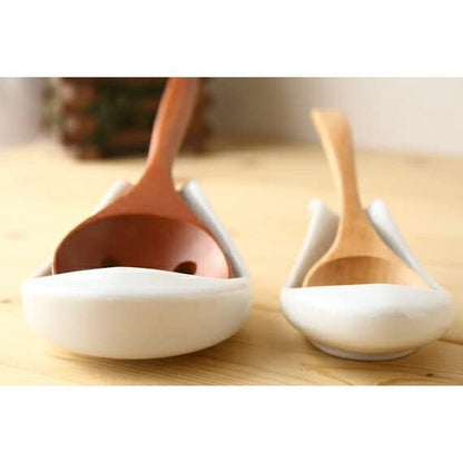cerapockke Large Ceramic Renge Soup Spoon Rest - Japanese Made Seto-yaki Holder for Chinese Cuisine