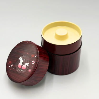 Nakatani Brothers Co. Yamanaka Lacquerware Tea Canister Wood Grain Lucky Rabbit 35-4517 – Handcrafted Japanese Tea Storage Container with Traditional Design.