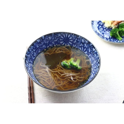 cerapockke Aika Indigo 21cm Japanese Mino-yaki Noodle Bowl for Ramen/Udon/Soba/Donburi