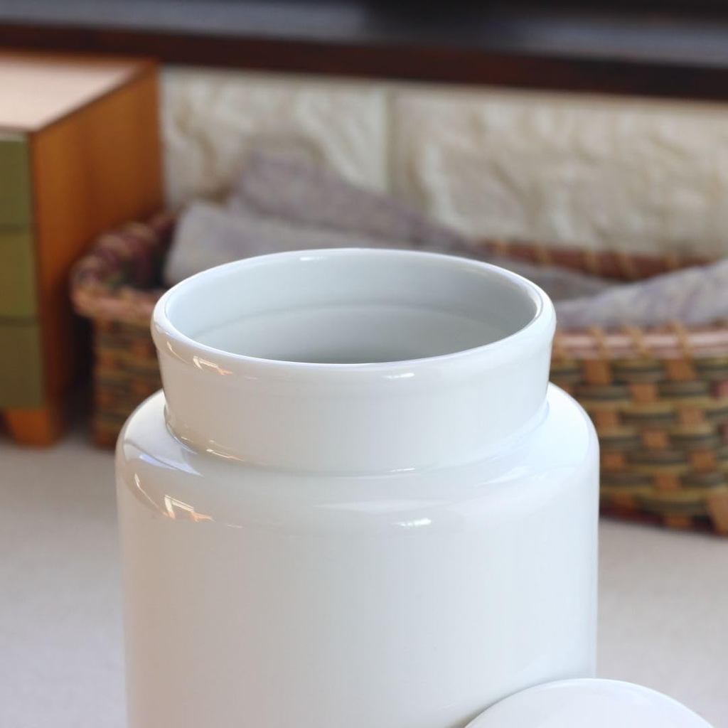 cerapockke Simple Line Sanitary Pail - Japanese Mino/Seto Ceramics Toilet Trash Bin White Gold