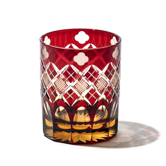 TABLEAU Edo Kiriko Yotsuba Yarai Nanako Old Glass, Amber Red TB94429AR, Made in Japan, Gift Box
