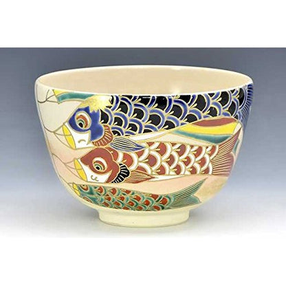Kiyomizu-yaki Kyo-yaki Matcha Bowl “Saiei” Colorful Carp Streamers Japanese Tea Bowl