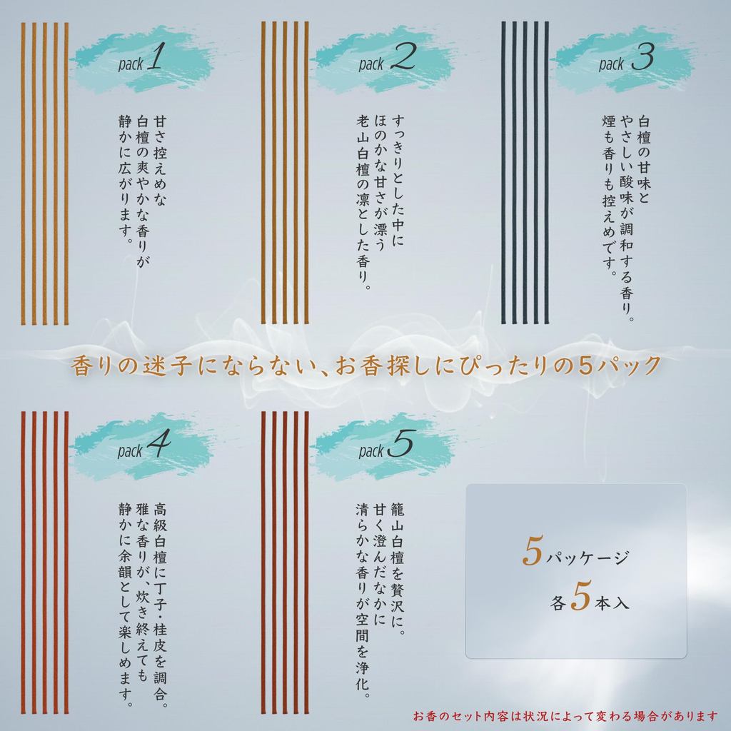 DANNY LIB Made in Japan Sandalwood Incense Sticks Sampler - 5 Types Washi-Wrapped Purification Gift