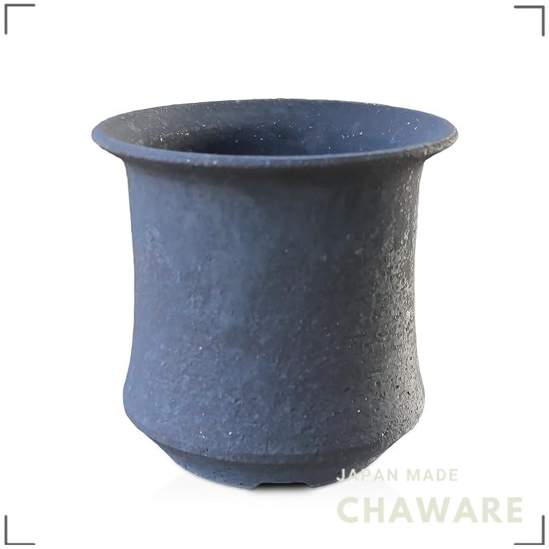 Umekichi Bonsai Supplies Black Iron-Glazed Shigaraki Bonsai Pot, Deep-Curved, Medium 4-Inch 12.5cm