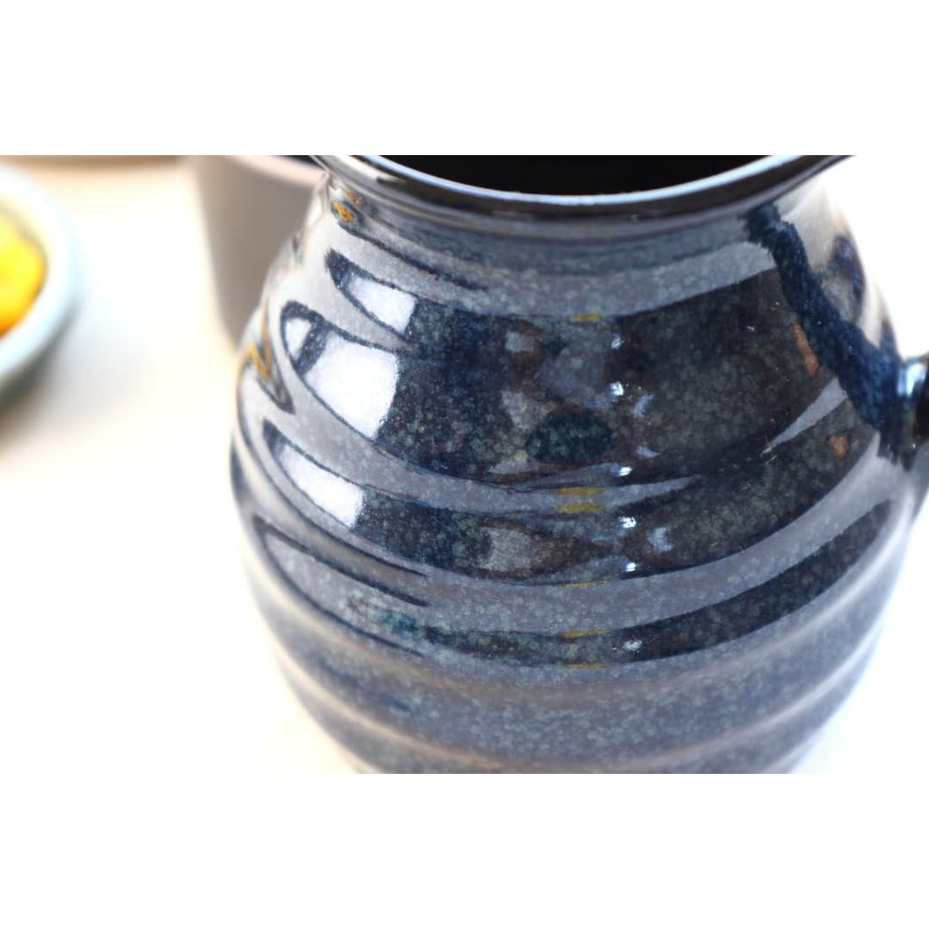 cerapockke Seto-yaki Tokkuri with Handle - Kiln-Glazed Navy Ceramic, Japan-made Sake & Sauce Pourer