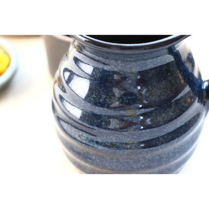 cerapockke Seto-yaki Tokkuri with Handle - Kiln-Glazed Navy Ceramic, Japan-made Sake & Sauce Pourer