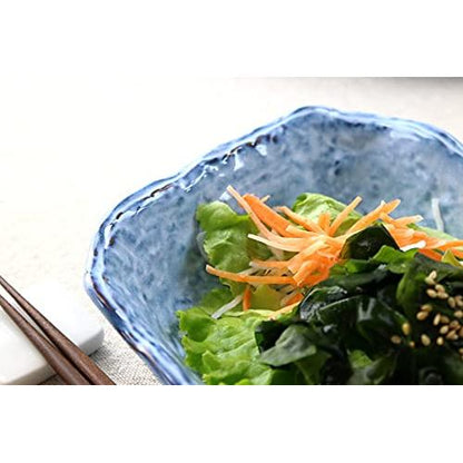 Cerapockke Seto-Yaki 18cm Blue Ceramic Salad Serving Bowl - Japanese Made Versatile Tableware
