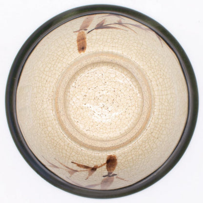 Seto Ware Oribe Bamboo Rice/Tea Bowl 12×6.5cm Green - Microwave & Dishwasher Safe, Made in Japan
