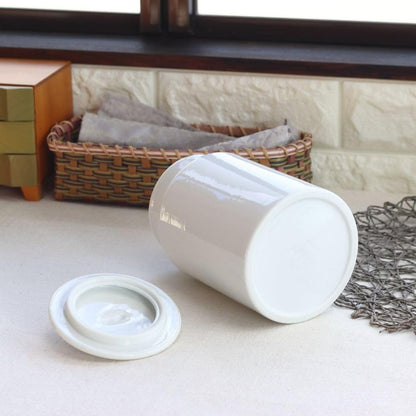cerapockke Simple Line Sanitary Pail - Japanese Mino/Seto Ceramics Toilet Trash Bin White Gold