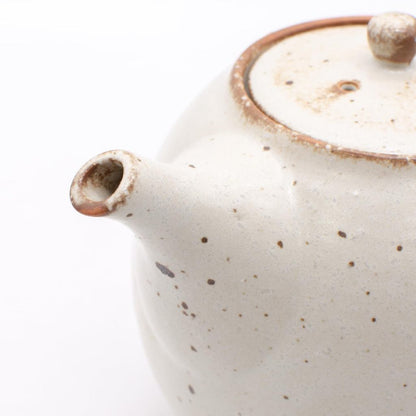 Japanese Mino Ware Rust Shino Teapot, Large 590ml Capacity, Ivory, Made in Japan