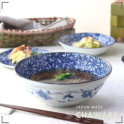 cerapockke Aika Indigo 21cm Japanese Mino-yaki Noodle Bowl for Ramen/Udon/Soba/Donburi
