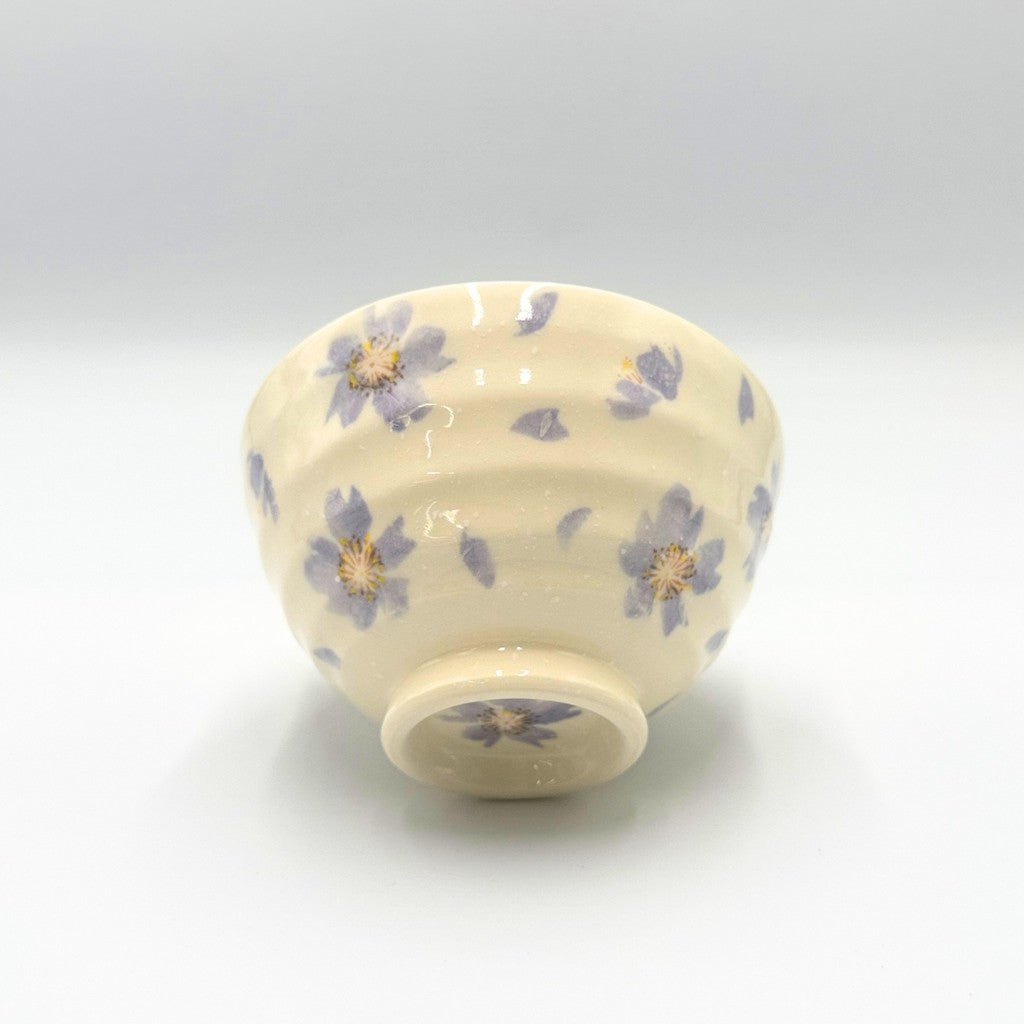 Mino Ware Sakura Dance Rice Bowl in Purple - Elegant Japanese Ceramic Bowl, Perfect for Serving and Dining - Model W20069