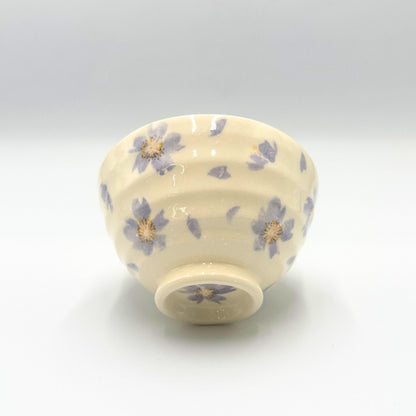 Mino Ware Sakura Dance Rice Bowl in Purple - Elegant Japanese Ceramic Bowl, Perfect for Serving and Dining - Model W20069