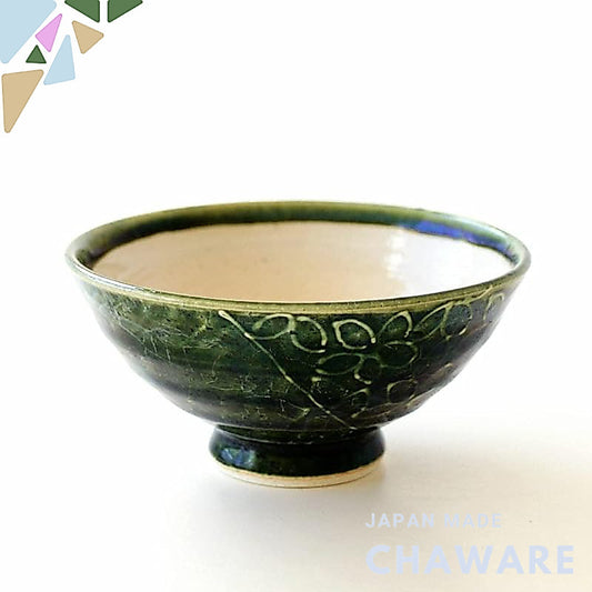 Seto-yaki Rice Bowl Oribe Floral Ceramic, Microwave & Dishwasher Safe, Japan-made