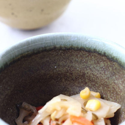 Cerapockke Shunkai 4-inch 11.5cm Black Japanese Mino Ware Bowl - Donburi Deep Rice Salad Udon