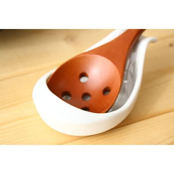 cerapockke Large Ceramic Renge Soup Spoon Rest - Japanese Made Seto-yaki Holder for Chinese Cuisine