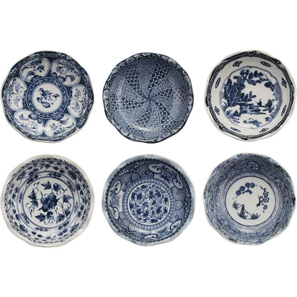 Ale-net Mino-yaki Porcelain Small Bowls Set of 6 9.5cm x3.5cm Indigo Japanese Tableware