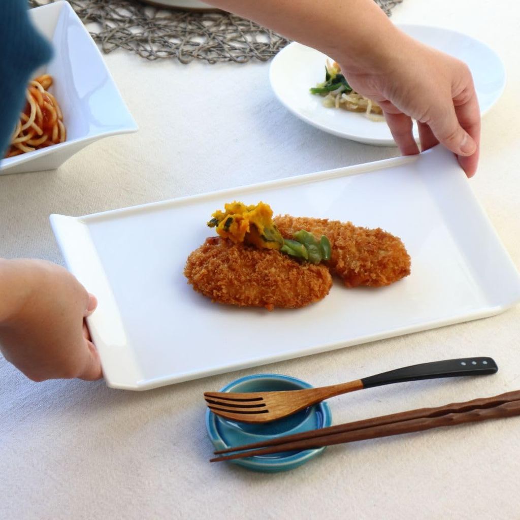cerapockke 31cm White Japanese Mino-Seto Ceramic Rectangular Dinner Plate - Large Appetizer