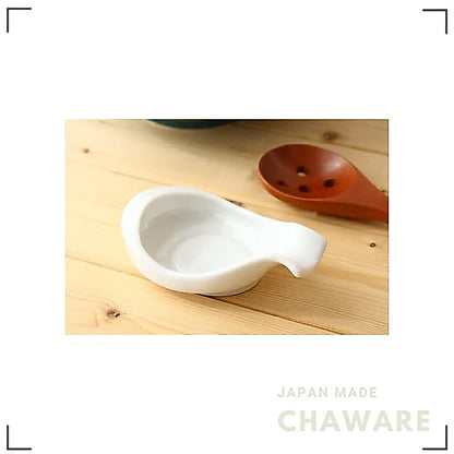cerapockke Large Ceramic Renge Soup Spoon Rest - Japanese Made Seto-yaki Holder for Chinese Cuisine