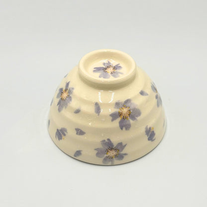 Mino Ware Sakura Dance Rice Bowl in Purple - Elegant Japanese Ceramic Bowl, Perfect for Serving and Dining - Model W20069