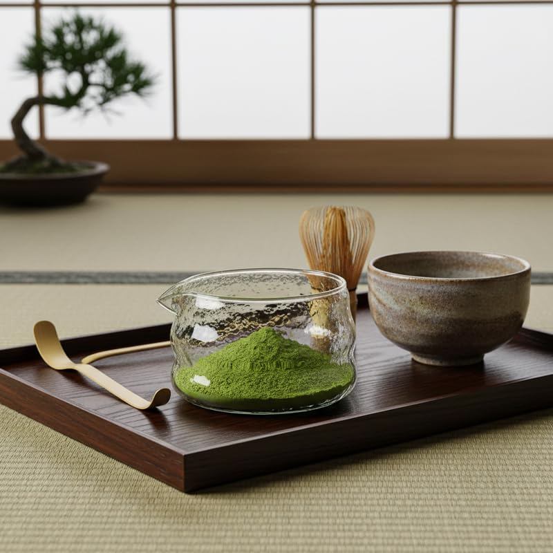 MiniMood Glass Matcha Bowl 13cm 600ml Clear Japanese Tea Ceremony Traditional Cloud Design Gift