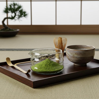 MiniMood Glass Matcha Bowl 13cm 600ml Clear Japanese Tea Ceremony Traditional Cloud Design Gift