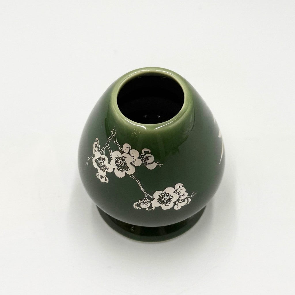 Ceramic Matcha Whisk and Whisk Holder Set (Green and Cherry Blossom)