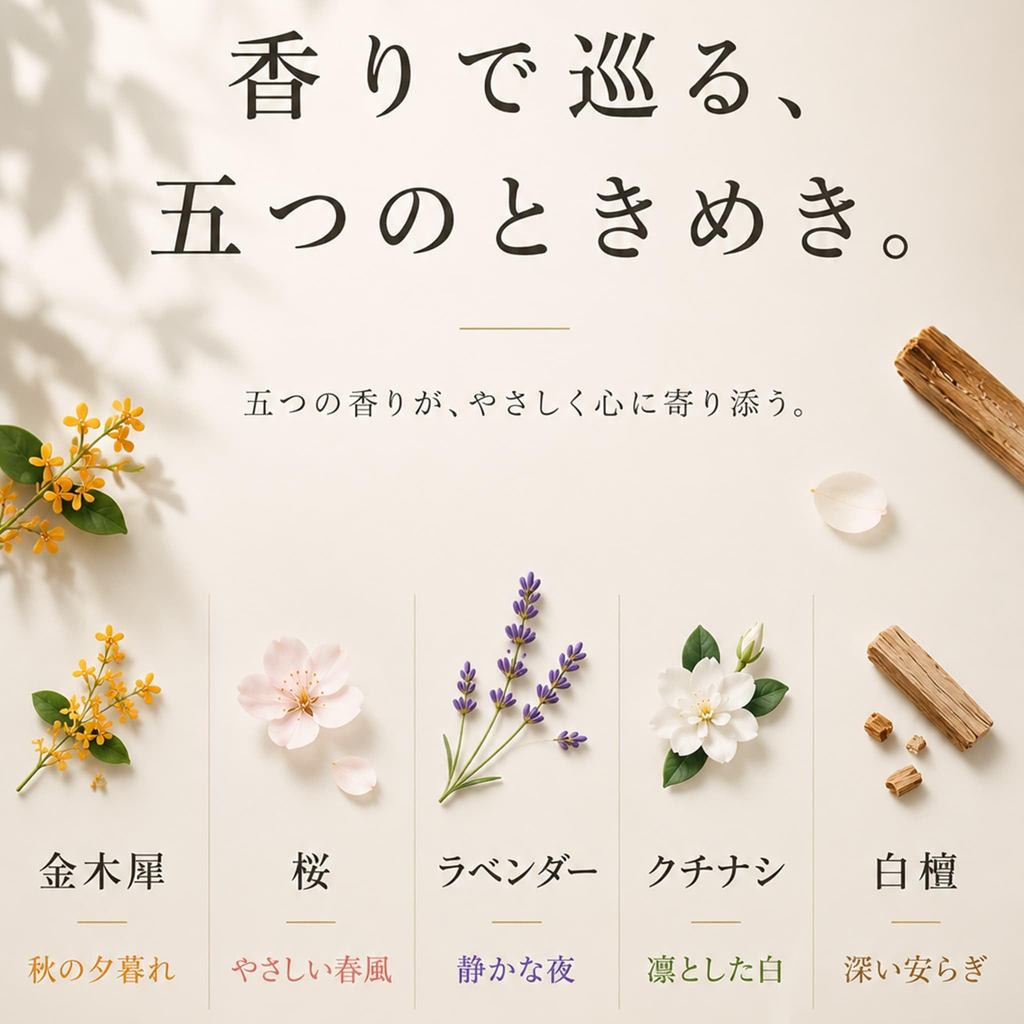 Japanese Low-Smoke Incense Sticks Aromatherapy Set - 5 Fragrances by Scent Voyage, Mild Burn