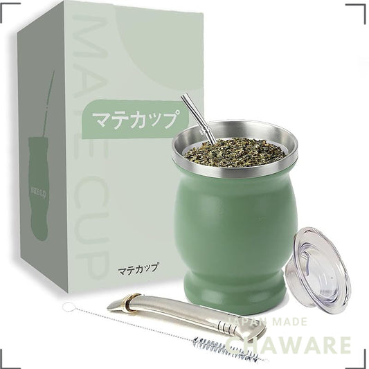 Stainless Steel Mate Gourd Set with Metal Straw and Cleaning Brush — Easy-Care Yerba Mate Cup for Home, Office & Gift