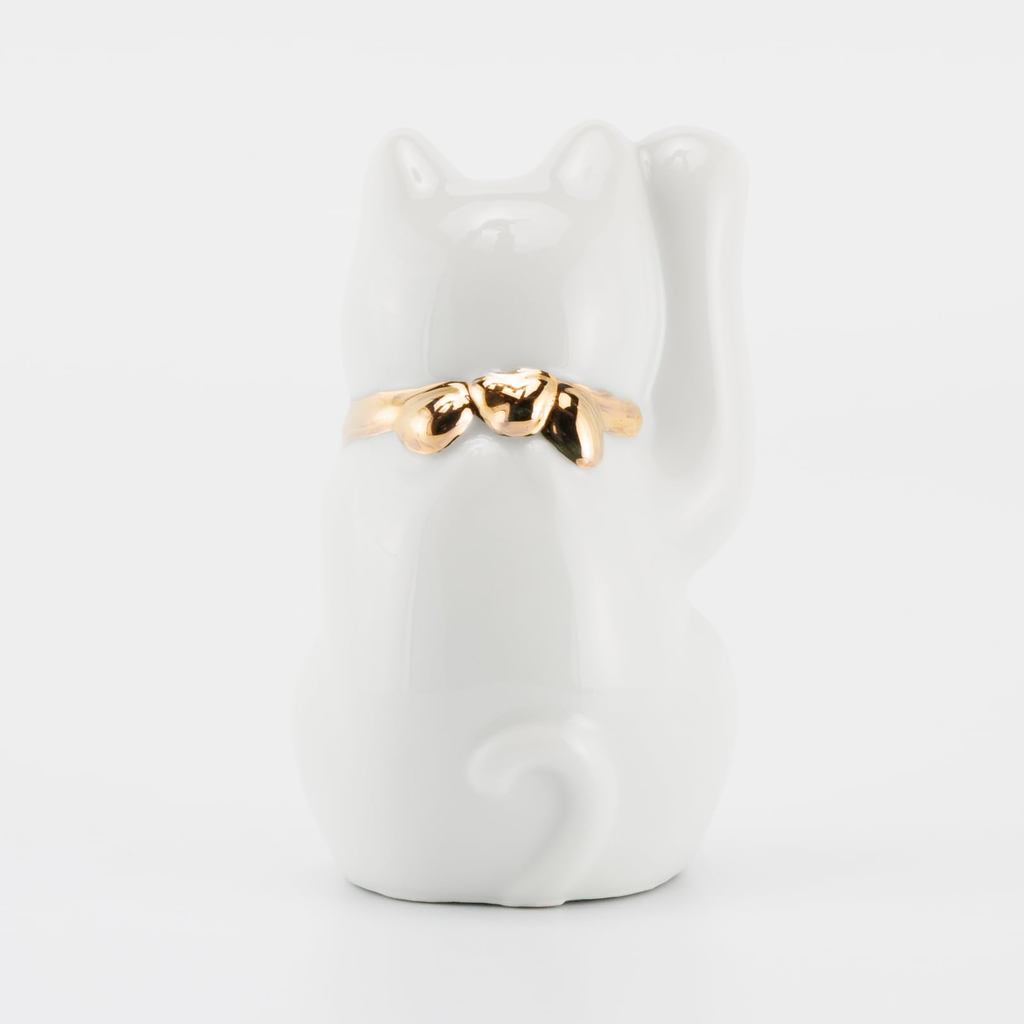 Seto Ware Maneki Neko White Right Paw Gold Accent Mini Ceramic Lucky Cat Ornament Made in Japan