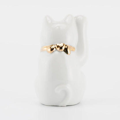 Seto Ware Maneki Neko White Right Paw Gold Accent Mini Ceramic Lucky Cat Ornament Made in Japan