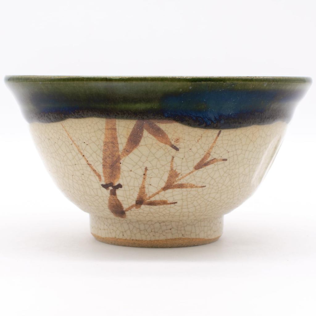 Seto Ware Oribe Bamboo Rice/Tea Bowl 12×6.5cm Green - Microwave & Dishwasher Safe, Made in Japan