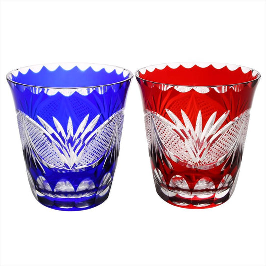 Edo Kiriko Pair Shochu Glass Tumblers Gift Box Boat-Shaped Shippo Rim 290ml Made in Japan TO-9-10
