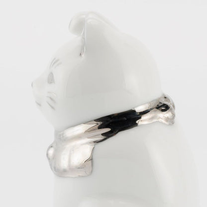 Seto Ware Maneki Neko White Right-Paw Platinum Mini Ceramic Lucky Cat Ornament 5x9cm Made in Japan