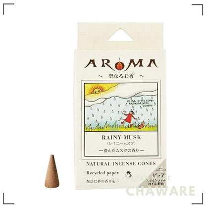 Awaji-made Aroma Incense, Clear Rainy Musk Scent - Cone Type 16pcs, ~20min Burn, Made in Japan