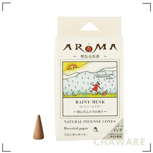 Awaji-made Aroma Incense, Clear Rainy Musk Scent - Cone Type 16pcs, ~20min Burn, Made in Japan