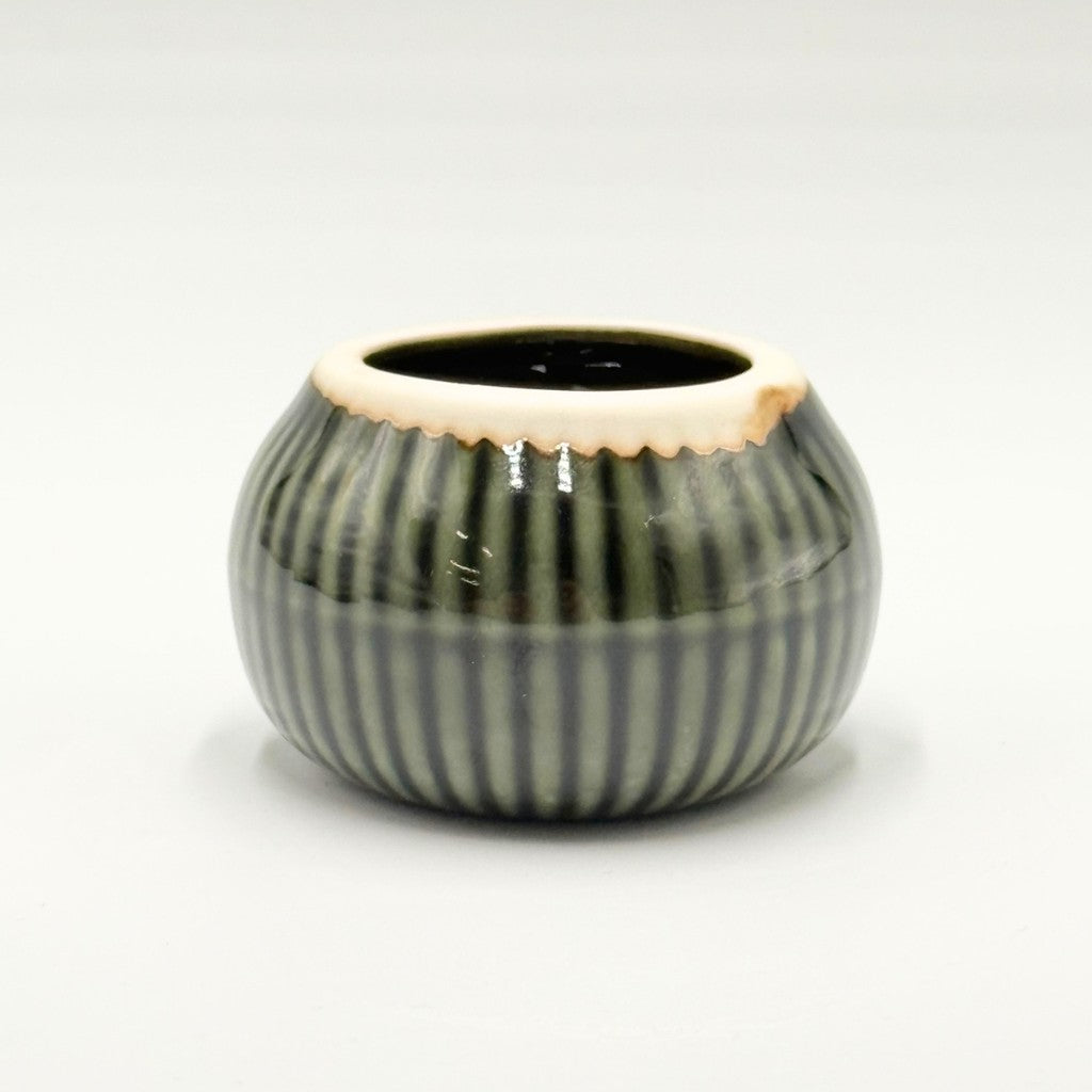 Oribe Mino Ware Matcha Tea Bowl & Bamboo Whisk Straightener, Japanese Tea Ceremony