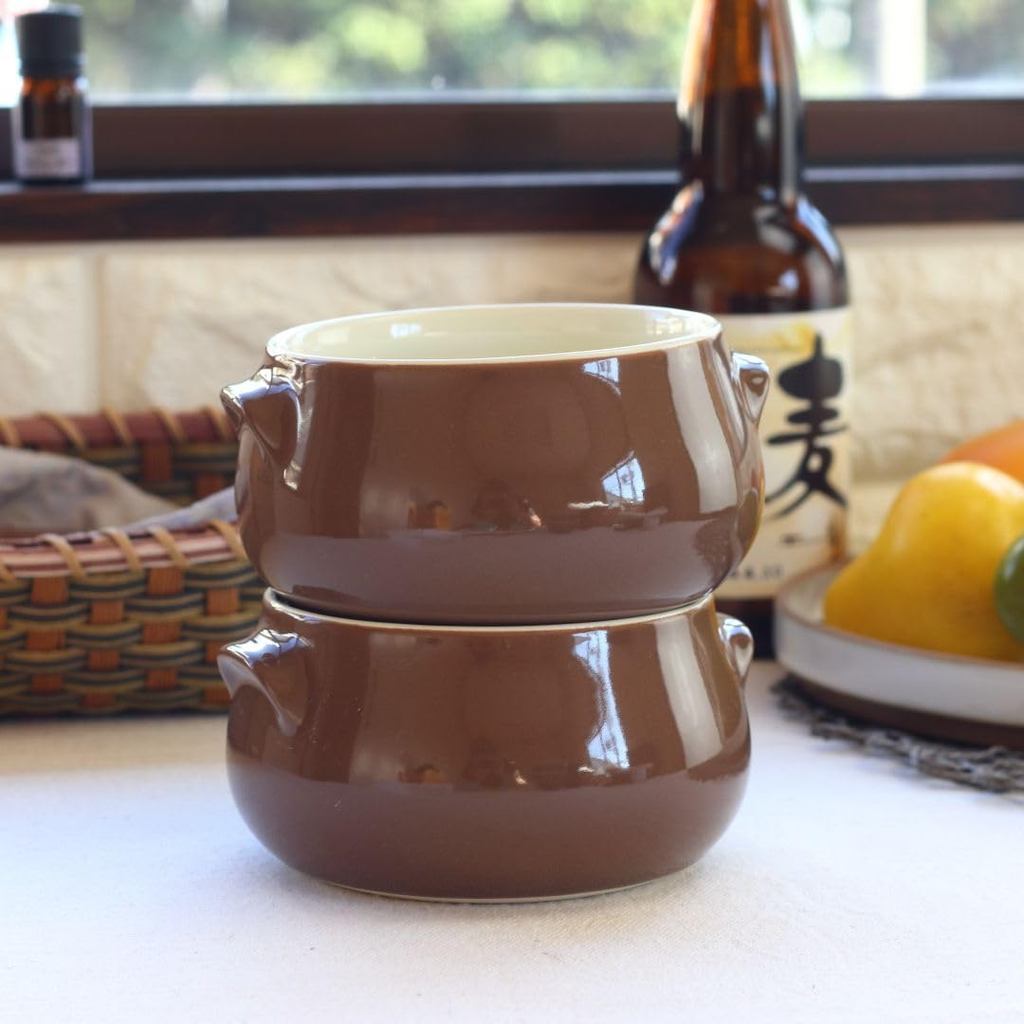 Cerapockke Chunky Dark Brown 400ml Gratin Bowl Japanese Mino/Seto Pottery Oven-Safe Handle