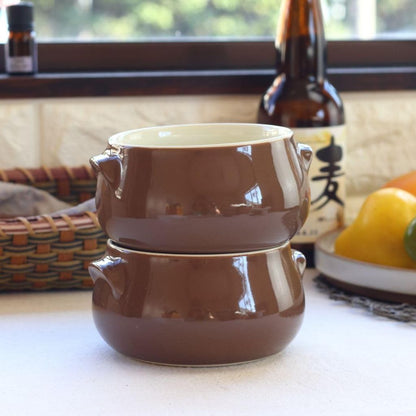 Cerapockke Chunky Dark Brown 400ml Gratin Bowl Japanese Mino/Seto Pottery Oven-Safe Handle