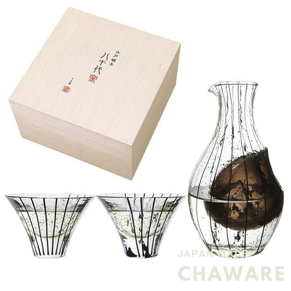 Toyo-Sasaki Edo Glass Sake Set, Yachiyo Kiln, Cold Sake Cups & Carafe, Made in Japan Gift G641-M82