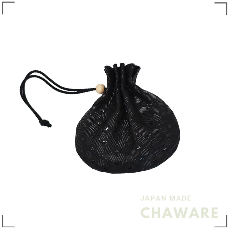 [Momohana] Koshu Inden Deerskin Drawstring Pouch by Inden-ya, Made in Japan, Unisex, Black x Black