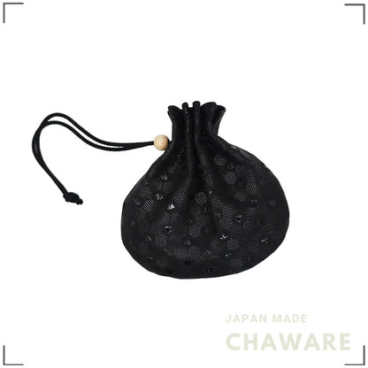 [Momohana] Koshu Inden Deerskin Drawstring Pouch by Inden-ya, Made in Japan, Unisex, Black x Black