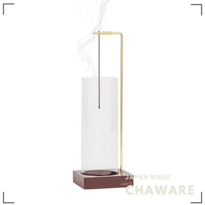 Nagomi Hanging Cylindrical Incense Holder - Stick Incense Stand Floating Ash Spillproof Glass & Wood