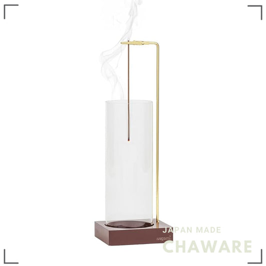 Nagomi Hanging Cylindrical Incense Holder - Stick Incense Stand Floating Ash Spillproof Glass & Wood
