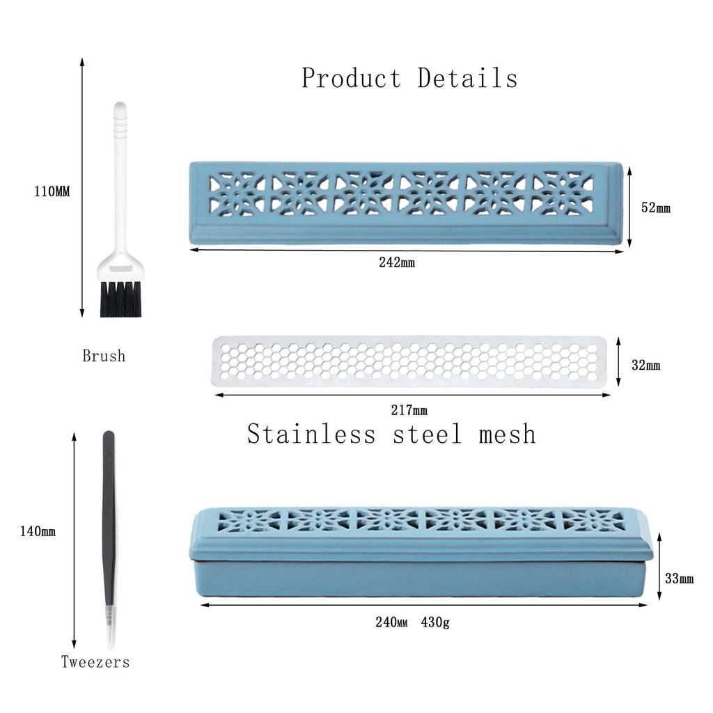 Ceramic Horizontal Coffin-Style Incense Holder with Ash Catcher & Stainless Mesh — Safe Lying Stick Incense Burner for Meditation, Yoga, Spa, Altar & Home Decor
