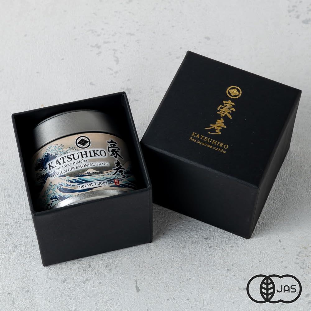 KATSUHIKO Premium Organic Matcha - 30g of Rare First Harvest Tea, Single Origin, Ceremony Grade. Certified Organic JAS, from Miyazaki. Additive-free, Pesticide-free, Ideal for Gifts and Tea Ceremonies.