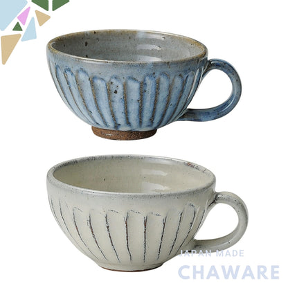 Shigaraki Ware Handmade Soup Mug - Blue Hagi and White Glaze 360ml, Coffee Cup Japanese