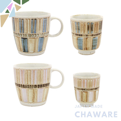 Hasami Ware Tile Art Mug & Teacup Set - Blue & Red