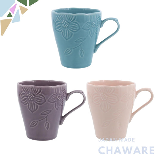 EAST table Floral Mug Cup - 345cc, Microwave and Dishwasher Safe, Made in Japan - Available in Turquoise, Purple, and Pi