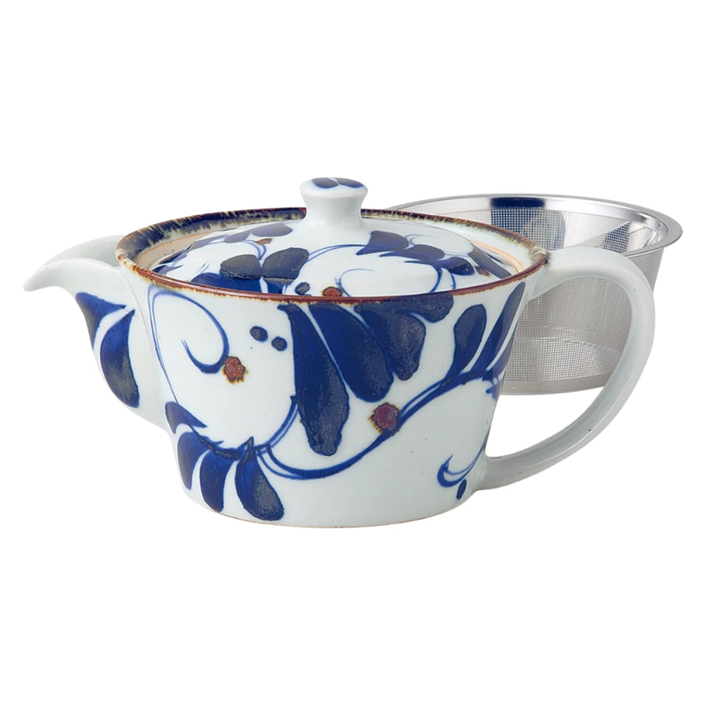 Hasami Porcelain Teapot with Stainless Steel Infuser - Karakusa and Kazura Designs, 270-275ml, Made in Japan